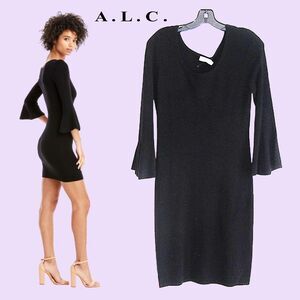 A.L.C. SAMANTHA NEW Old Money Merino Wool Bell Sleeves Italian Sweaterdress M